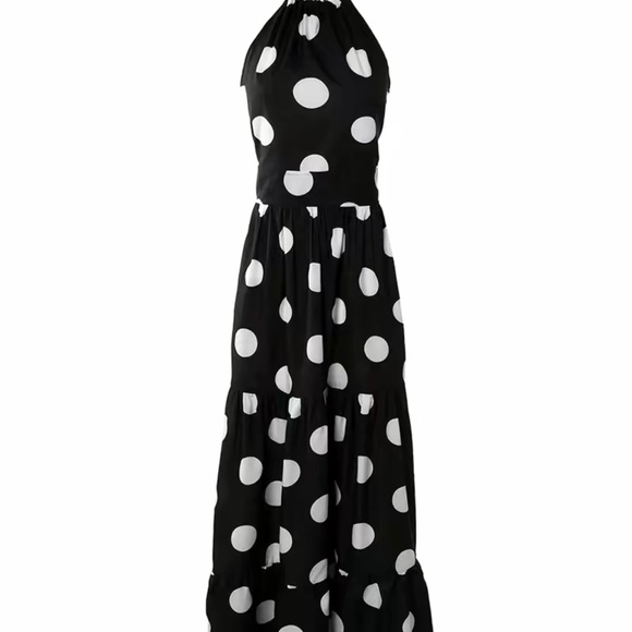 SEXY New Black & White Polka Dot Halter Maxi Dress Sz L Large - Picture 10 of 10